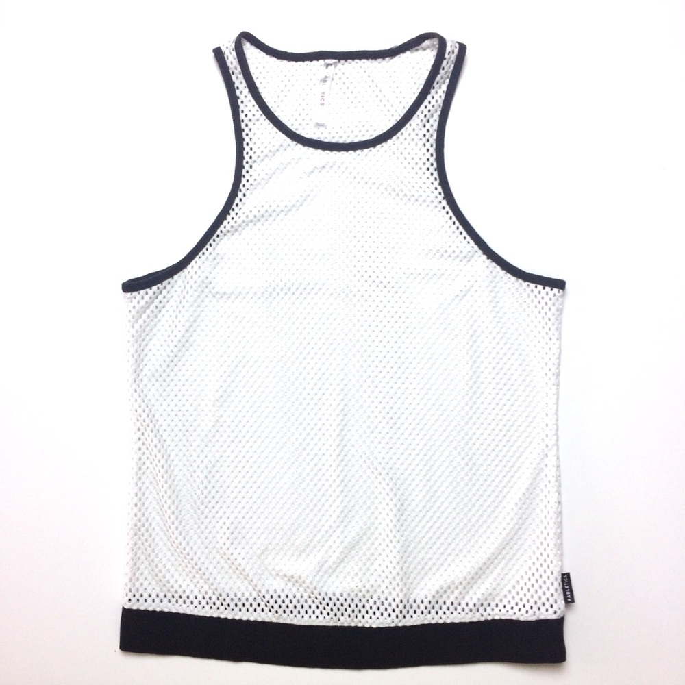 Fabletics Sz M Fishnet Racerback Tank White Black